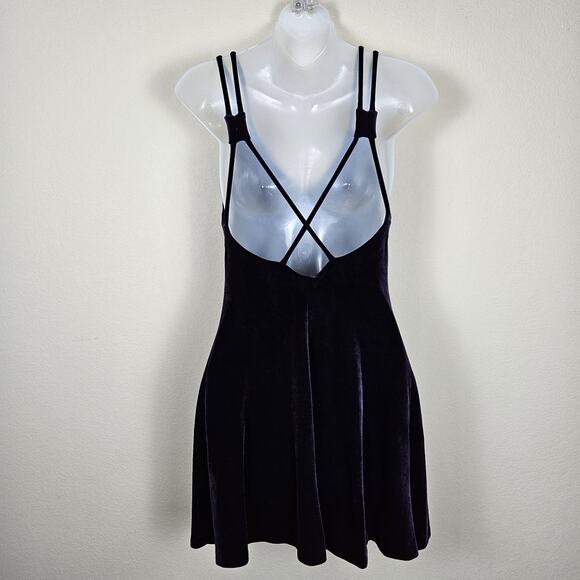 Vintage Bruno Duluc x Kush Mini Dress S Purple Velvet Strappy 80s 90s Y2K Dance - Picture 2 of 16